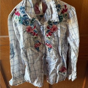 Floral Embroidered Plaid Shirt
